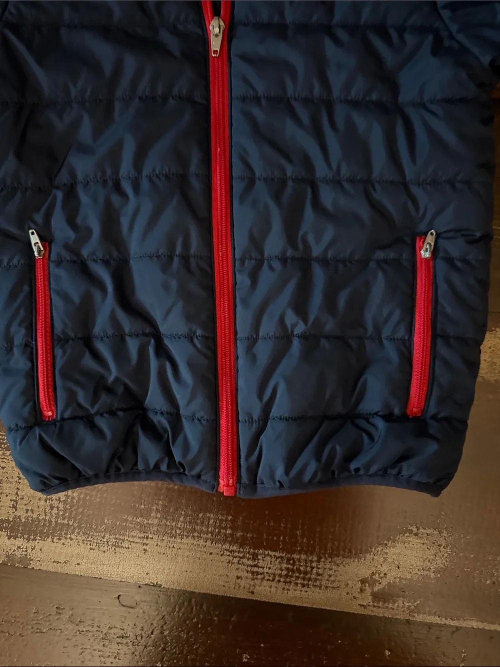 Nike Kids Navy Puffer Jacket with Red Trim and Hood Lining